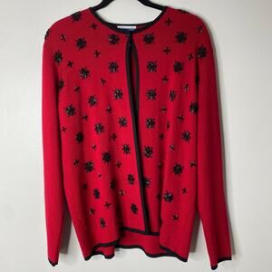 Vintage Pendleton Red Black Beaded Wool Blend Cardigan Holiday Sweater Small